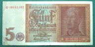 BANKNOT DO KOLEKCJI NIEMCY 5 MAREK 1942