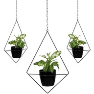 Kwietnik na Ścianę Wiszący Metalowy Loft Czarny Doniczka Wisząca w Zestawie
