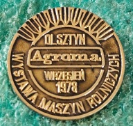 ODZNAKA AGROMA WYSTAWA MASZYN ROLNICZYCH OLSZTYN WRZESIEŃ 1978