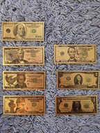 ZŁOTE DOLARY AMERYKAŃSKIE BANKNOTY DUŻY ZESTAW + GRATIS 1-100 DOLARÓW USD