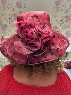 KAPELUSZ DAMSKI TIUL TIULOWY Z KROPKI KROPKAMI VINTAGE FALBANY SYLWESTROWY