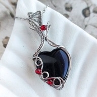 Naszyjnik serce z onyksem, srebrna stal chirurgiczna wisiorek na Walentynki