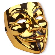 Maska Anonymous ZŁOTA Karnawałowa Na Twarz Przebranie na Halloween na Gumkę