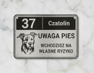 Tabliczka Grawerowana numer domu, ulica, obiekt monitorowany 2w1 uwaga pies