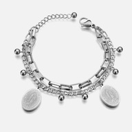 Bransoletka damska srebna podwójna z matką boską stal nierdzewna CLS55