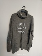 Sweter wełna lana XXL szary golf