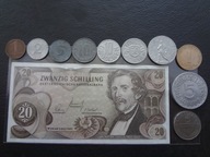 Austria - zestaw monet plus banknot 20 schilling