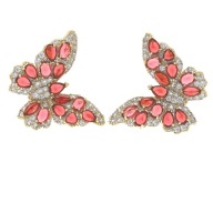 35022 Kolczyki stal chirurgiczna 316L pozłacane 18k kryształowe motyle