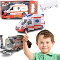 AUTO KARETKA POGOTOWIA AMBULANS BUS NAPĘD DŹWIĘKI OTWIERANE DRZWI Z NOSZAMI