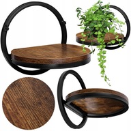 KWIETNIK WISZĄCY METALOWY NA ŚCIANE PÓŁKA UCHWYT REGAŁ DREWNO LOFT CZARNY