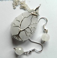 Oczyszczający biały kwarc w oplocie wire wrapping, zestaw biżuterii