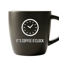 Kubek grawerowany It’s Coffee O’Clock czarny mat + biały 290 ml