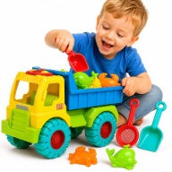 ZESTAW DLA DZIECI DO PIASKU PIASKOWNICY AUTO WYWROTKA FOREMKI ŁOPATKA SITKO