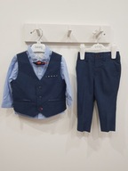 NEXT wizytowy komplet zestaw garnitur koszula kamizelka mucha spodnie 80 cm