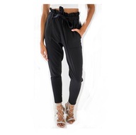 SPODNIE CHINOSY Wysoki stan Wiązanie Czarny 42 XL