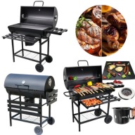 GRILL WĘGLOWY OGRODOWY DUŻY Z POKRYWKĄ BECZKA POPIELNIK TERMOMETR PÓŁKI