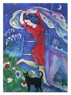 Obraz Akwarela Dama Tańcząca z Czarnym Kotem