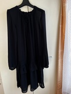 38 M 40 L czarna sukienka oversize falbanka styl boho
