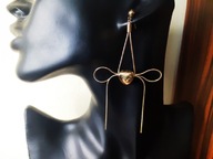 Kolczyki Złote Serce Serduszko Kokarda Wstążka Stal Chirurgiczna Nierdzewna