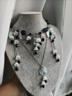 Naszyjnik - białe kwiaty i liście - rękodzieło, stal nierdzewna