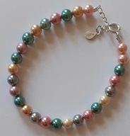 Śliczna bransoletka - kolorowe perełki shell, srebro 925