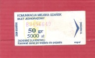 ZKM GDAŃSK - BILET ZA 50 GR / 5000 ZŁ Z 1996 ROKU.