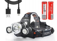 LATARKA CZOŁOWA 3 x LED T6 CREE CZOŁÓWKA MOCNA 2 ŁADOWARKI I 2 AKUMULATORY