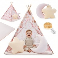 Tipi namiot dla dziecka do pokoju z dywanem, poduszkami i LED 135 cm