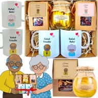 PREZENT NA DZIEŃ BABCI I DZIADKA KOSZ KUBKI ZESTAW HERBAT NA PREZENT SYROP