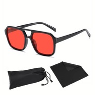 Okulary Przeciwsłoneczne Czerwone Szkła Pilotki Kwadratowe Aviator