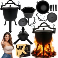 KOCIOŁEK ŻELIWNY MYŚLIWSKI 8L WISZĄCY TRÓJNÓG NA OGNISKO GRILLA DO ZUPY