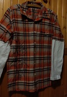 Koszula w kratkę pomarańczowo granatowa haft FISHBONE M 38 longsleeve