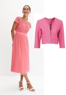 KOMPLET SUKIENKA MIDI KOKTAJLOWA Z KORONKĄ RÓŻOWA PLUS ŻAKIET Bonprix 50/52