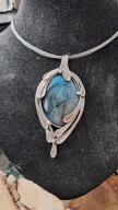 Naszyjnik zawieszka labradoryt oprawa witrażowa xxl niesamowity dodatki