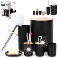 Zestaw ŁAZIENKOWY kubek szczotka WC kosz na śmieci dozownik mydła podstawka