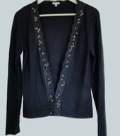 Sweter SOLAR. Czarny cardigan. Koronka, koraliki. Roz. 38/M