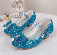 Piękne brokatowe BALERINKI na obcasie r.27 niebieskie z kokardą