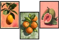 Plakat Zestaw 50x70 3szt., do kuchni, owoce, pastelowy