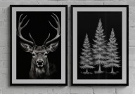 A2 ZESTAW DWÓCH PLAKATÓW PLAKAT DOSTOJNY JELEŃ, BIAŁE ŚWIERKI BIAŁO-CZARNY