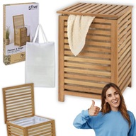 KOSZ NA PRANIE BIELIZNE ZABAWKI RĘCZNIKI BAMBUSOWY 65L ŁAZIENKOWY Z POKRYWĄ