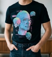 Koszulka męska t-shirt Cropp S nadruk 3D głowy cyberpunk futurystyczna