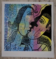 Całujący się. 30 × 30 cm. 2025 r. (linoryt kol.)