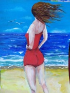 Obraz, obrazek, kobieta na plaży A4,akryl