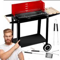 GRILL OGRODOWY WĘGLOWY NA KÓŁKACH Z PÓŁKAMI Z AKCESORIAMI