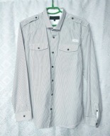 KOSZULA MĘSKA BIAŁA W CZARNĄ PRĄŻKĘ L-XL KOŁNIERZYK 43/44