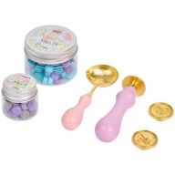 ZESTAW WOSK LAK DO PIECZĘCI + 3 x STEMPEL WOSKOWY ŁYŻECZKA KOLORY