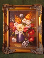 Kwiaty w wazonie - piękny obraz olejny ręcznie malowany na płótnie