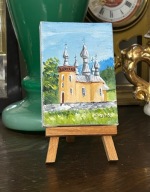 SYGNOWANY OBRAZ MINIATURA NA SZTALUDZE CERKIEW KLIMKÓWKA ANDRZEJ PISZCZEK