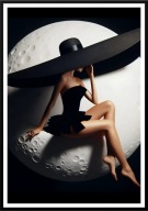 A2 PLAKAT CZARNO -BIAŁY GLAMOUR KOBIETA W KAPELUSZU ELEGANCKI NOWOCZESNY 6