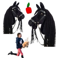 ZESTAW HOBBY HORSE DUŻY KOŃ NA PATYKU + OGŁOWIE CZARNE + WODZE + JABŁKO